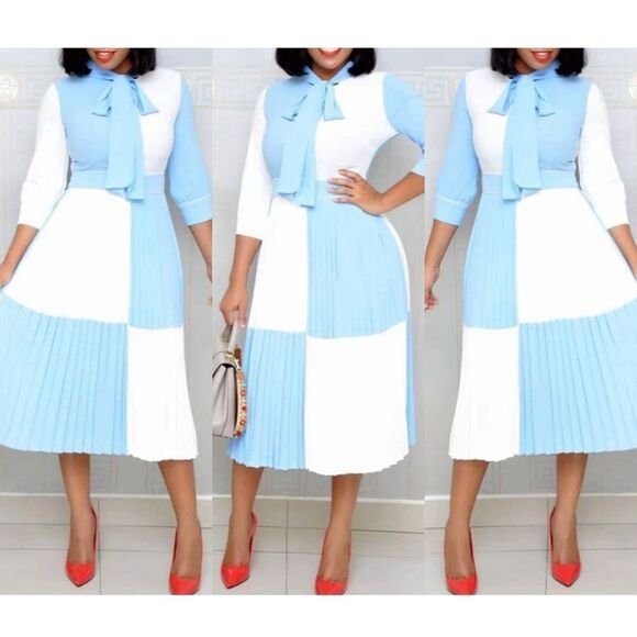 NEW Color Block 3/4 Sleeve Midi Dress Party Career Dress 2X - Picture 2 of 4